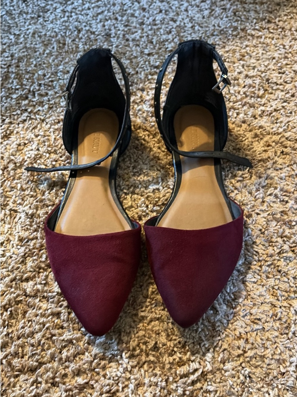 Old Navy Burgundy Pointed Toe Flats with Black Ankle Strap